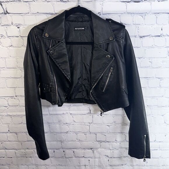 ✨ Pretty Little Things Black Faux Leather Biker Jacket - Size 4, Only Worn Once - Picture 4 of 8